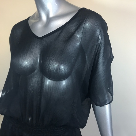Sheer Black Express Top Medium Blouse Peplum Tunic Style - Picture 2 of 15
